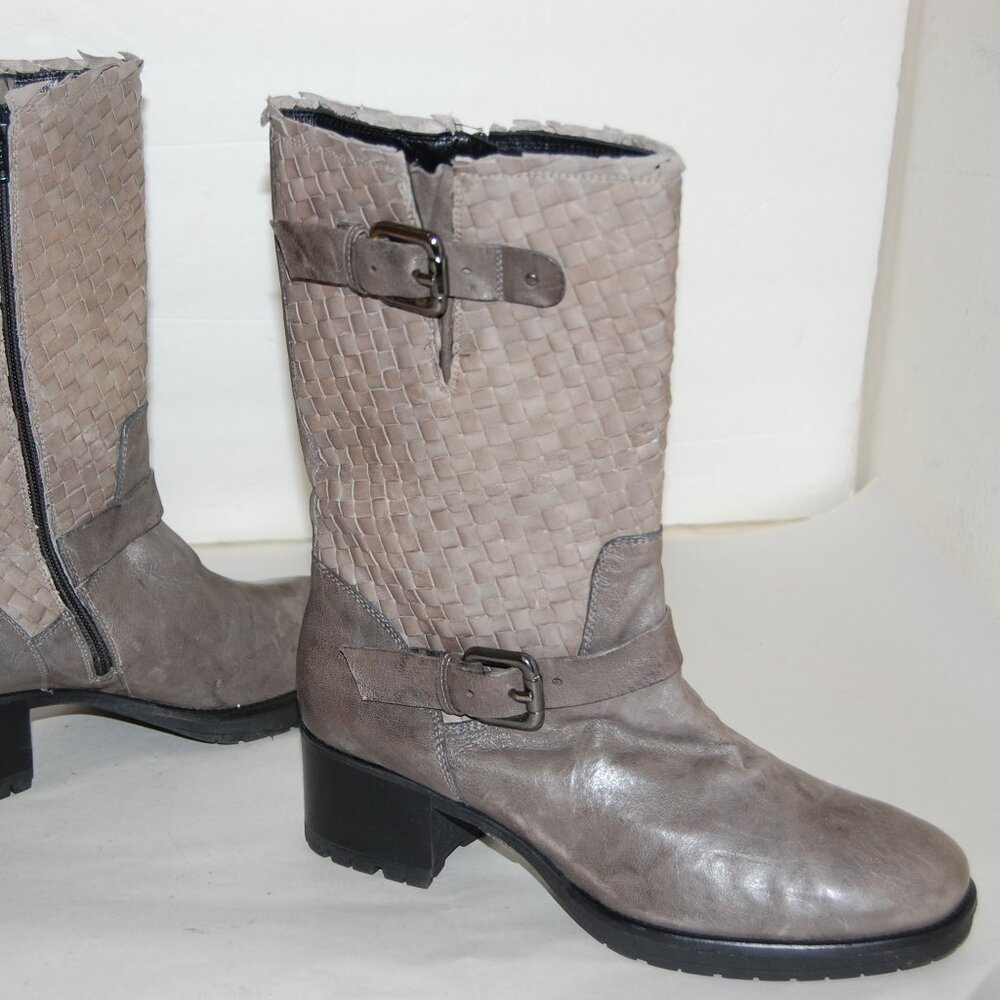 40/US9❤️Pons Quintana Gray Leather HEELS Buckle Mid Calf BOOTS Made in Spain